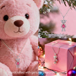 Forever Teddy Bear Pendant Rope Chain Necklace In White Gold Plated - Created With SWAROVSKI® Crystals