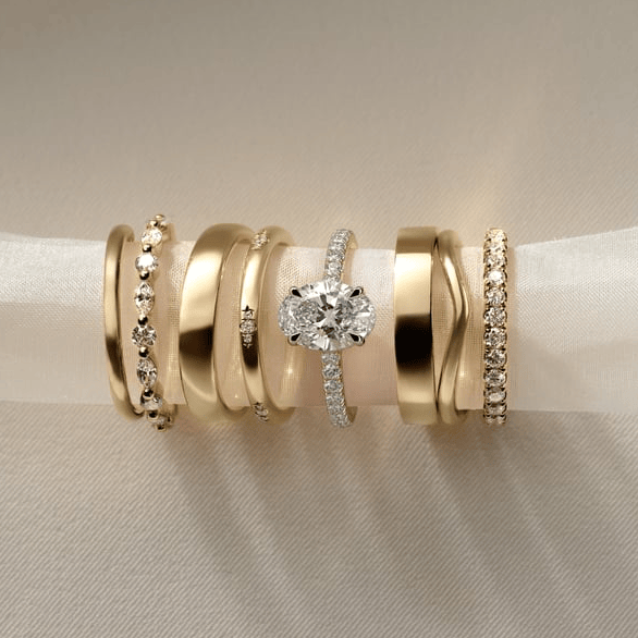2ct Oval Lab-Grown Diamond Ring with Hidden Halo & Pave Band Cathedral Setting Tarnish-resistant Silver In 14K Gold Plated (Includes IGI Certification from International Gemological Institute)