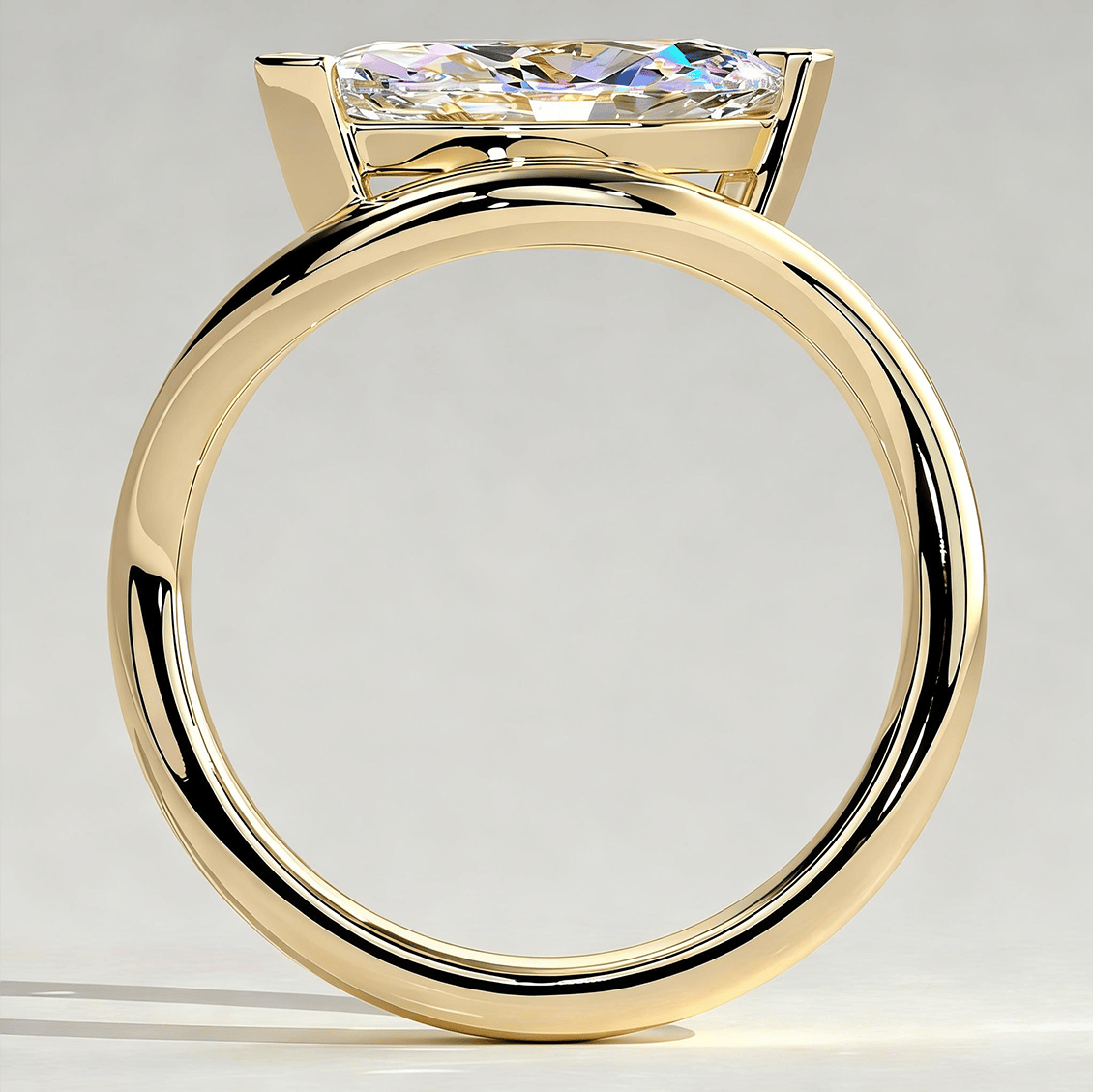 2ct Marquise Lab-Grown Diamond Ring in East-West Setting with Wave Band Claw Setting Tarnish-resistant Silver In 14K Gold Plated (Includes IGI Certification from International Gemological Institute)