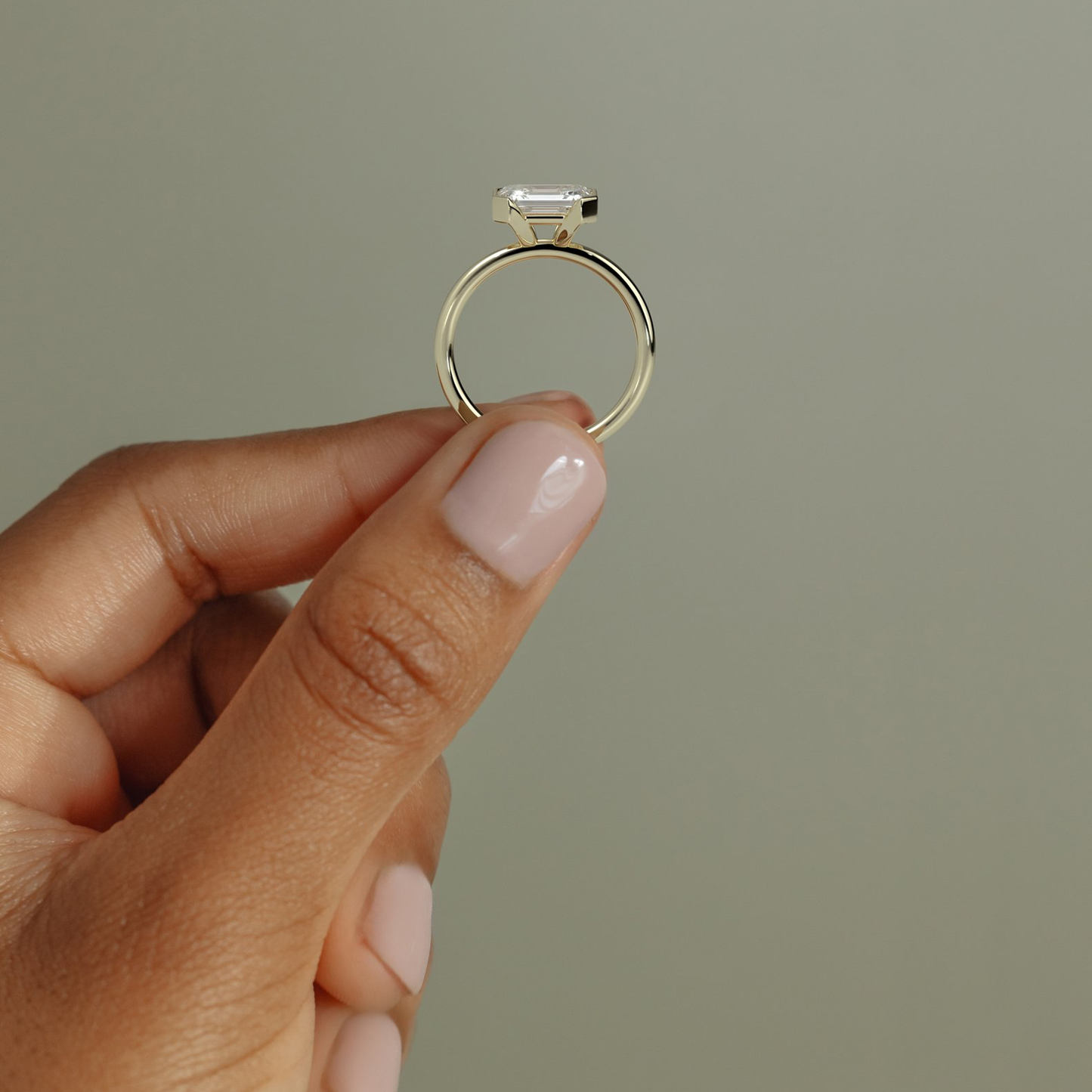 2ct Emerald-Cut Lab-Grown Diamond East-West Half Bezel Solitaire Engagement Ring Tarnish-resistant Silver In 14K Gold Plated (Includes IGI Certification from International Gemological Institute)