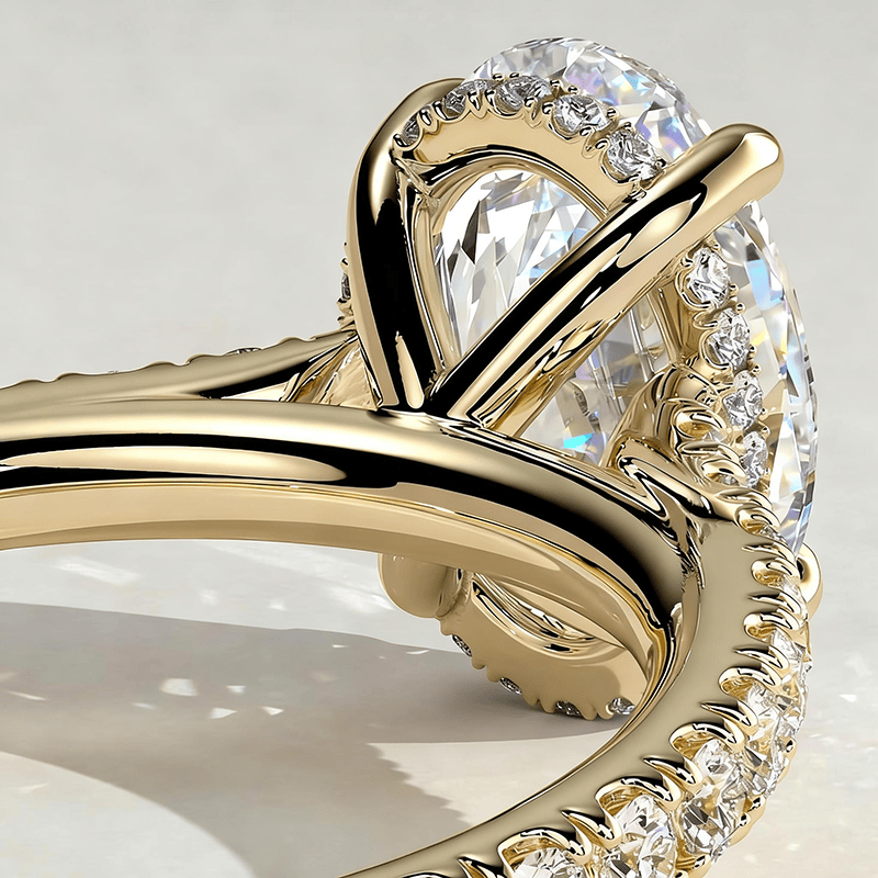 2ct Oval Lab-Grown Diamond Ring with Hidden Halo & Pave Band Cathedral Setting Tarnish-resistant Silver In 14K Gold Plated (Includes IGI Certification from International Gemological Institute)