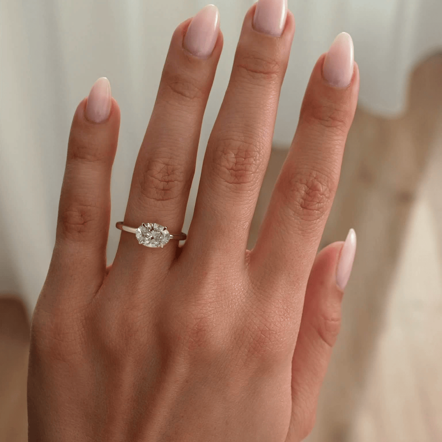 2ct Oval Lab-Grown Diamond East-West Claw Solitaire with Raised Basket Gallery Engagement Ring in Solid 14K Yellow Gold (Includes IGI Certification from International Gemological Institute)