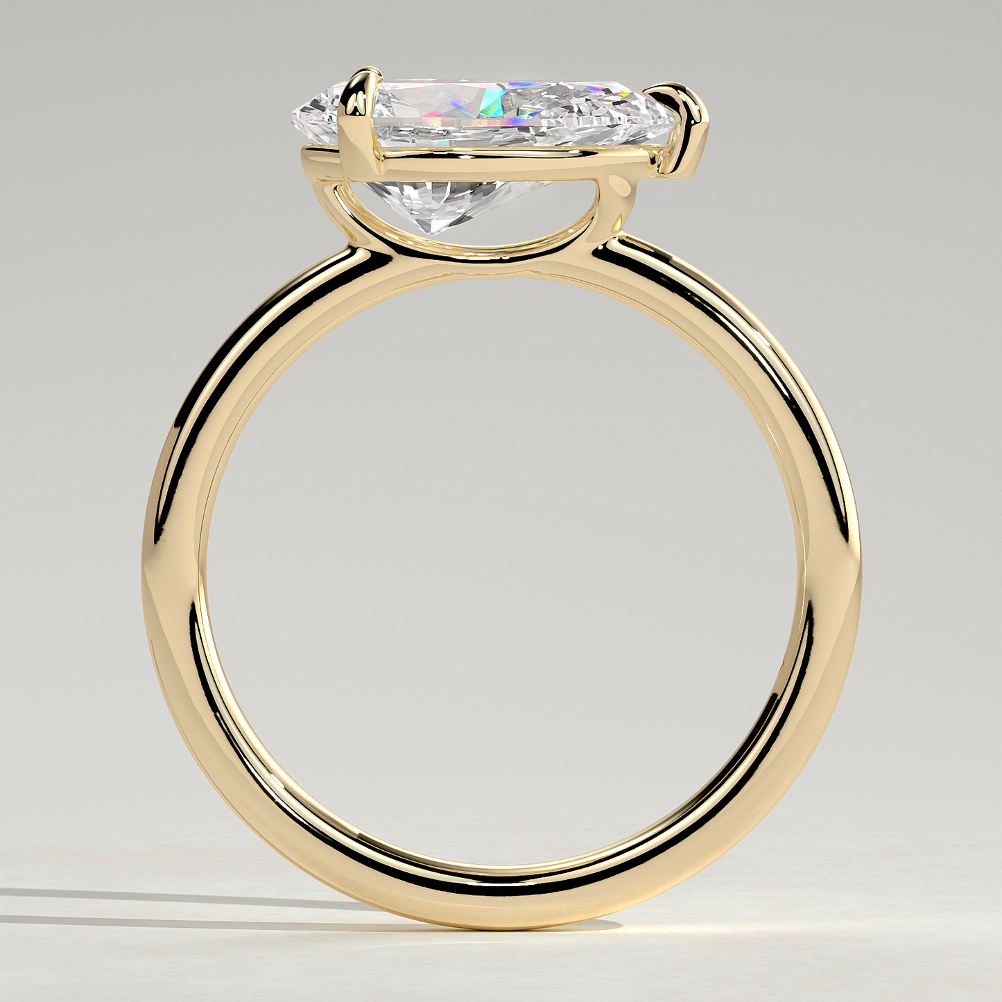 2ct Pear Lab-Grown Diamond East-West Claw Solitaire with Raised Basket Gallery Engagement Ring in Solid 14K Yellow Gold (Includes IGI Certification from International Gemological Institute)
