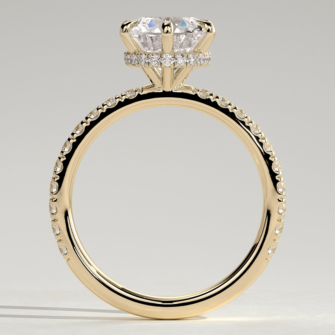 2ct Round Lab-Grown Diamond Ring with Wraparound Hidden Halo & Pave Band Cathedral Setting Tarnish-resistant Silver In 14K Gold Plated (Includes IGI Certification from International Gemological Institute)
