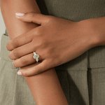 2ct Oval Lab-Grown Diamond Three-Stone Ring with Pear Accent Stones (Moissanite) Open Trellis Gallery Claw Setting Tarnish-resistant Silver In 14K Gold Plated (Includes IGI Certification from International Gemological Institute)