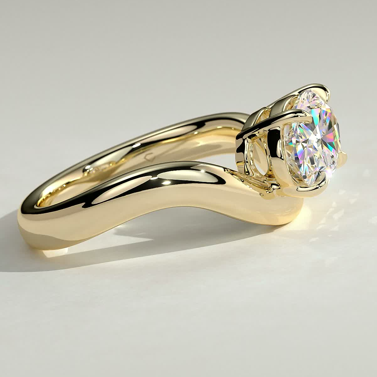 2ct Oval Lab-Grown Diamond East-West Claw Solitaire with Wave Band Engagement Ring Tarnish-resistant Silver In 14K Gold Plated (Includes IGI Certification from International Gemological Institute)