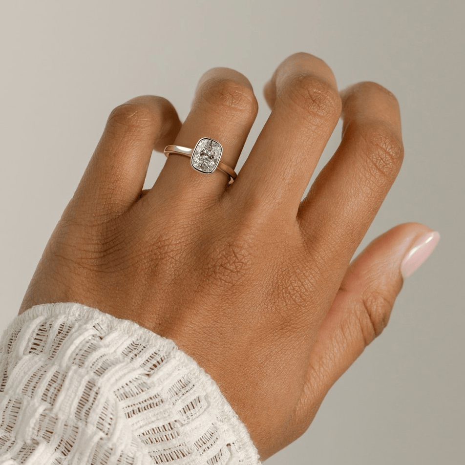2ct Elongated Cushion Lab-Grown Diamond Ring with Bezel Setting Cathedral Setting Tarnish-resistant Silver In 14K Gold Plated (Includes IGI Certification from International Gemological Institute)