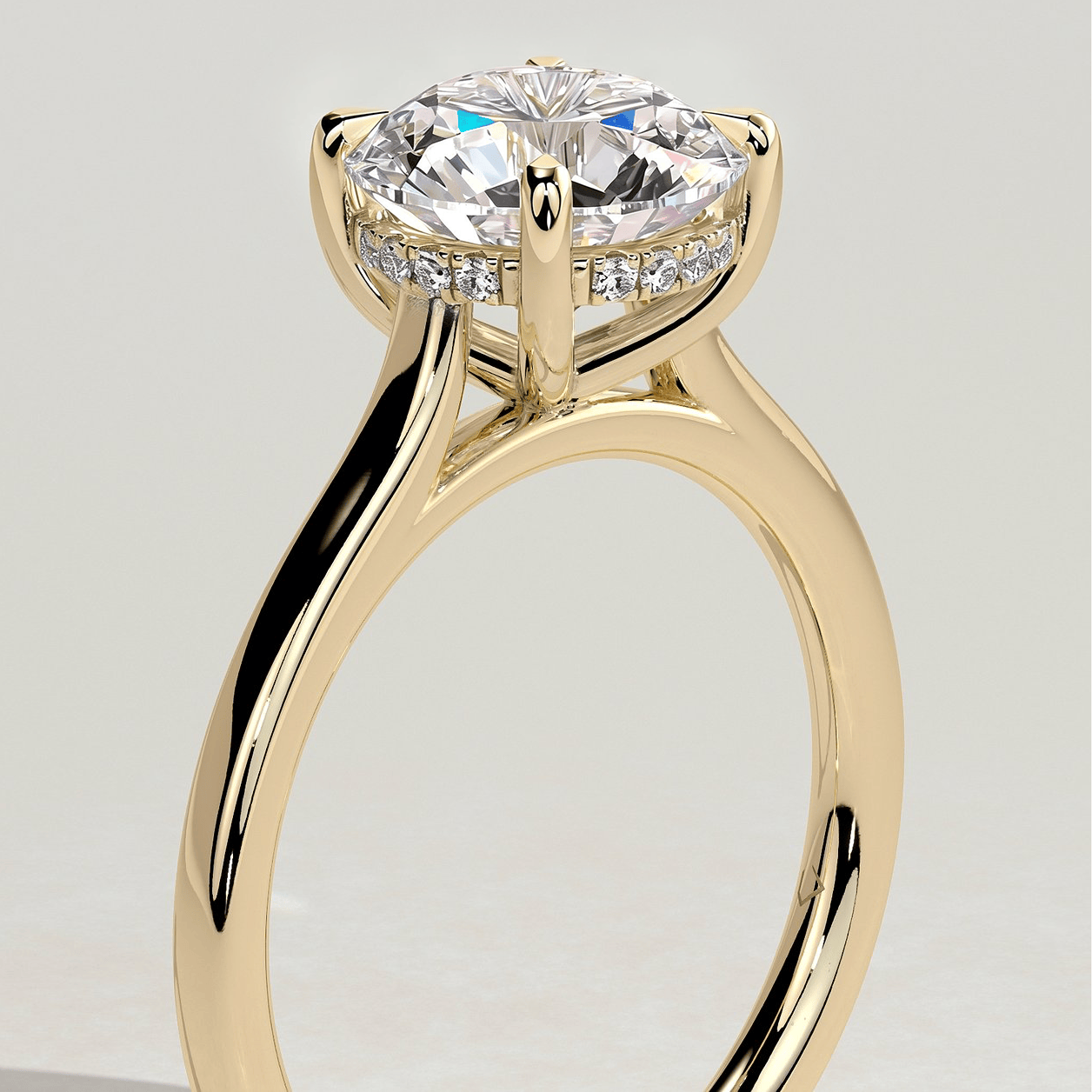 2ct Round Lab-Grown Diamond Ring with Hidden Halo Cathedral Setting in Solid 14K Yellow Gold (Includes IGI Certification from International Gemological Institute)
