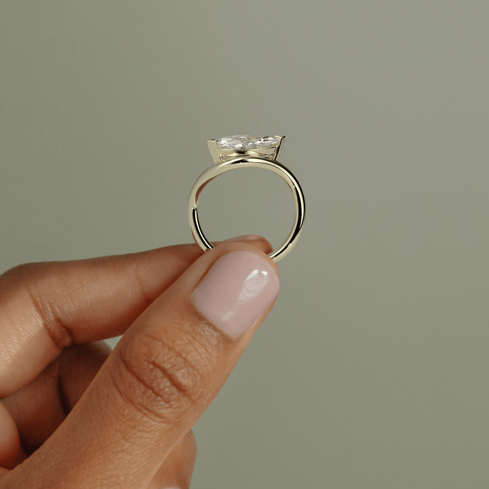 2ct Marquise Lab-Grown Diamond Ring in East-West Setting with Wave Band Claw Setting Tarnish-resistant Silver In 14K Gold Plated (Includes IGI Certification from International Gemological Institute)
