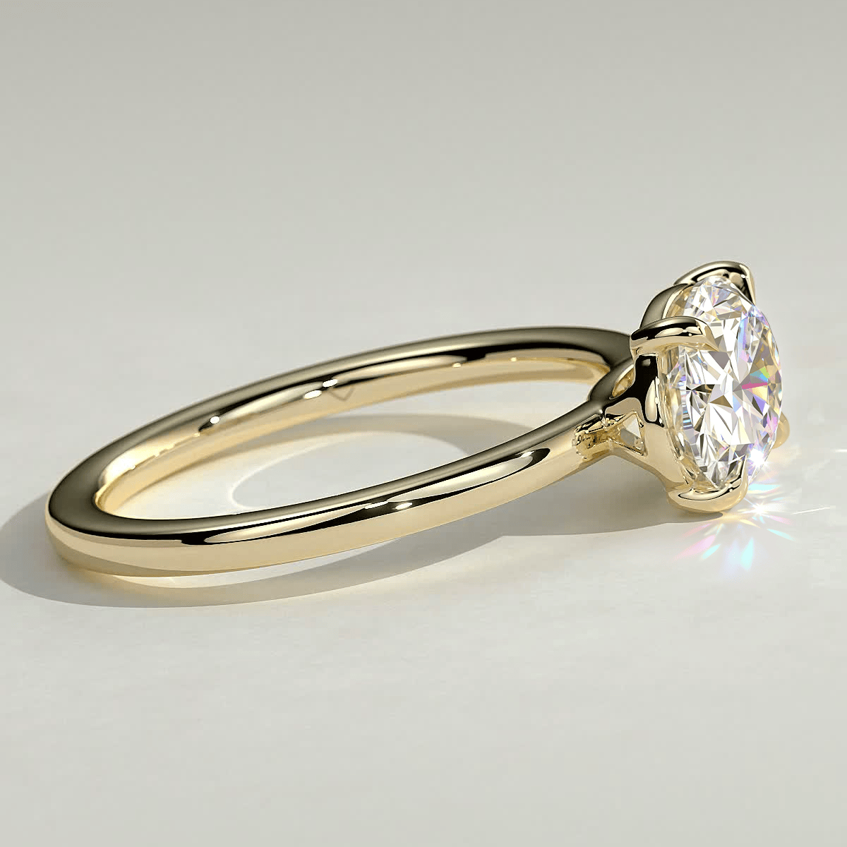 2ct Oval Lab-Grown Diamond East-West Claw Solitaire with Raised Basket Gallery Engagement Ring in Solid 14K Yellow Gold (Includes IGI Certification from International Gemological Institute)