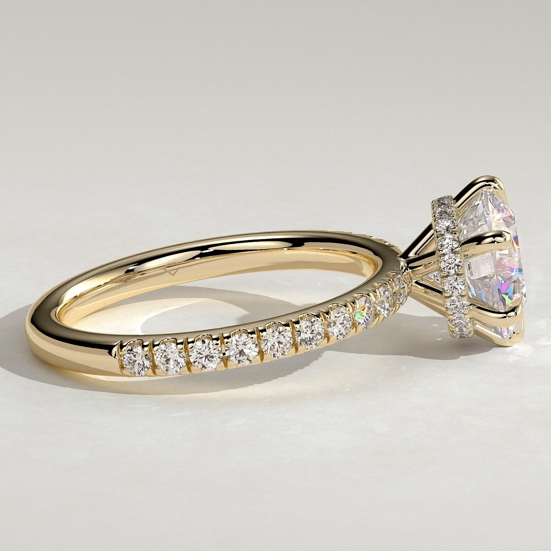 2ct Round Lab-Grown Diamond Ring with Wraparound Hidden Halo & Pave Band Cathedral Setting Tarnish-resistant Silver In 14K Gold Plated (Includes IGI Certification from International Gemological Institute)