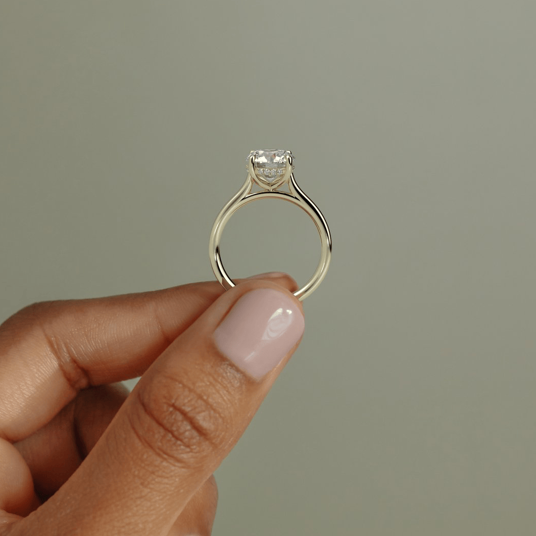 2ct Round Lab-Grown Diamond Ring with Hidden Halo Cathedral Setting in Solid 14K Yellow Gold (Includes IGI Certification from International Gemological Institute)