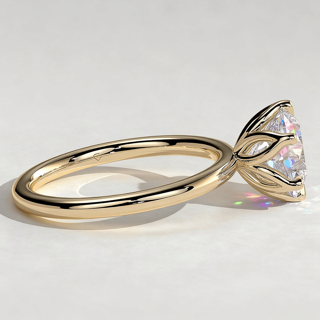 2ct Round Lab-Grown Diamond Solitaire Ring with Petal Gallery Claw Setting Tarnish-resistant Silver In 14K Gold Plated (Includes IGI Certification from International Gemological Institute)