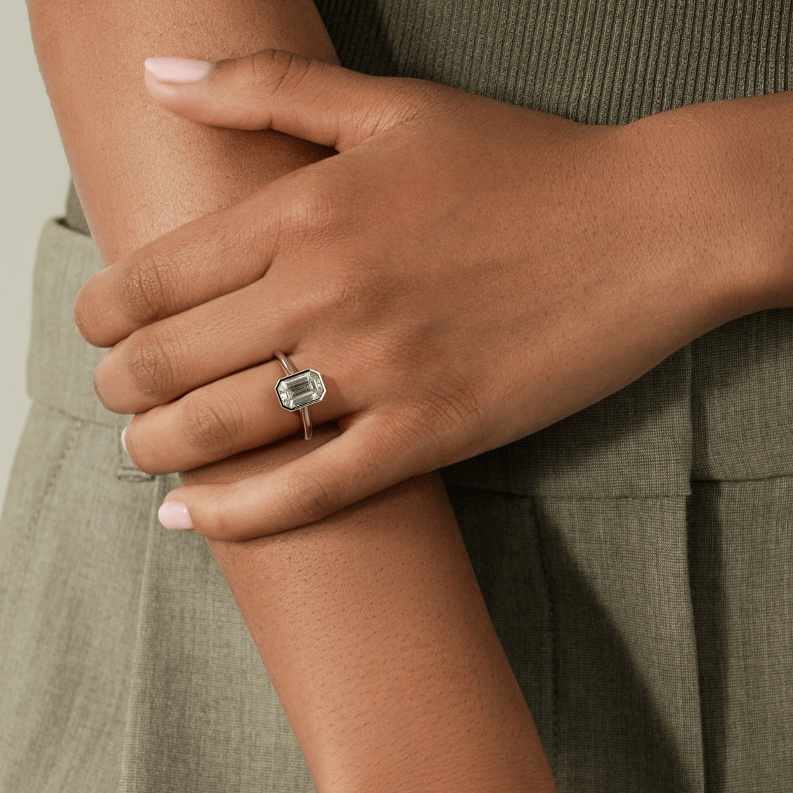 2ct Emerald-Cut Lab-Grown Diamond Ring with Bezel Setting Tarnish-resistant Silver In 14K Gold Plated (Includes IGI Certification from International Gemological Institute）