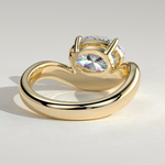 2ct Oval Lab-Grown Diamond East-West Claw Solitaire with Wave Band Engagement Ring Tarnish-resistant Silver In 14K Gold Plated (Includes IGI Certification from International Gemological Institute)