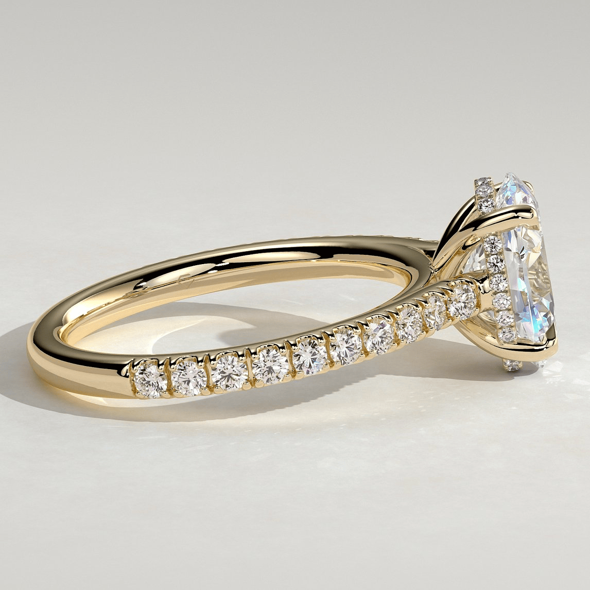 2ct Oval Lab-Grown Diamond Ring with Hidden Halo & Pave Band Cathedral Setting Tarnish-resistant Silver In 14K Gold Plated (Includes IGI Certification from International Gemological Institute)