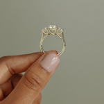 2ct Round Lab-Grown Diamond Three-Stone Ring with Round Accent Stones (Moissanite) Trellis Gallery ¡¤ Claw Setting ¡¤ Tarnish-resistant Silver In 14K Gold Plated (Includes IGI Certification from International Gemological Institute)