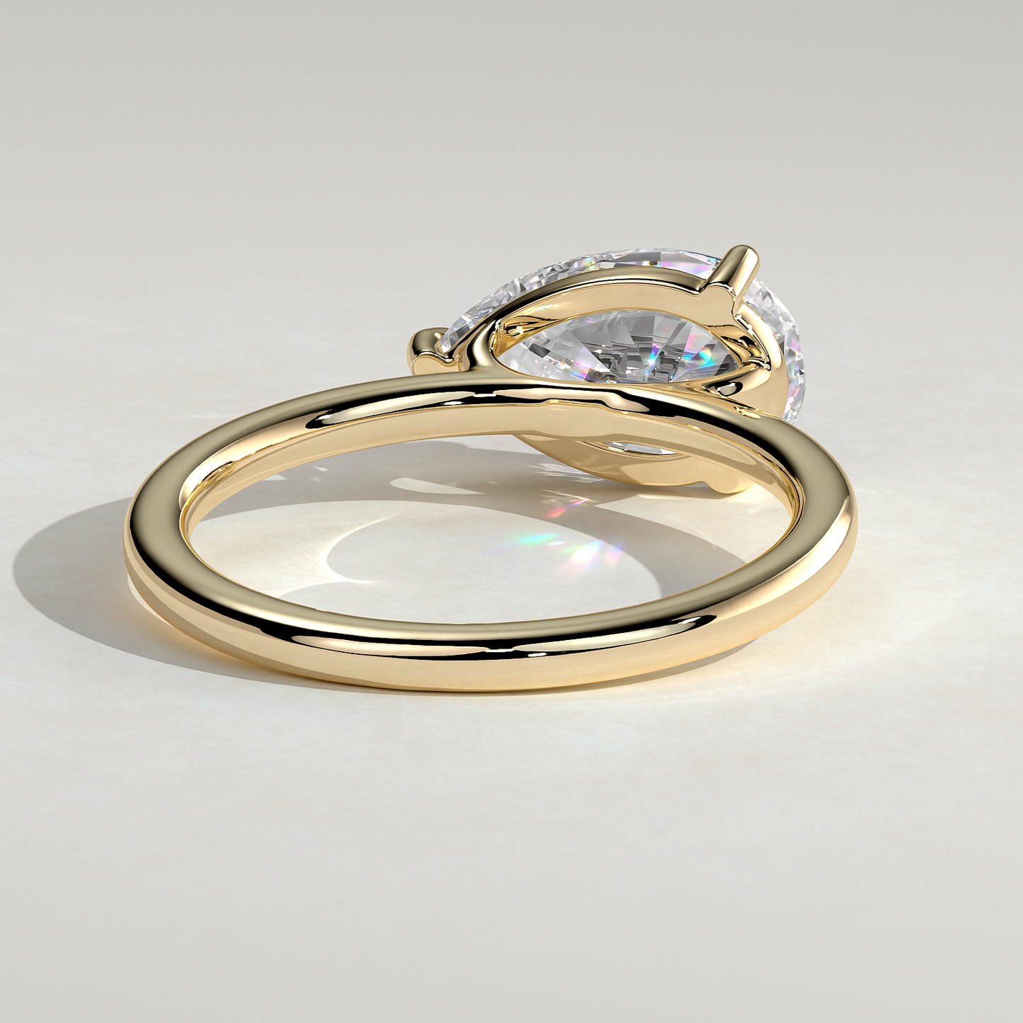 2ct Pear Lab-Grown Diamond East-West Claw Solitaire with Raised Basket Gallery Engagement Ring in Solid 14K Yellow Gold (Includes IGI Certification from International Gemological Institute)