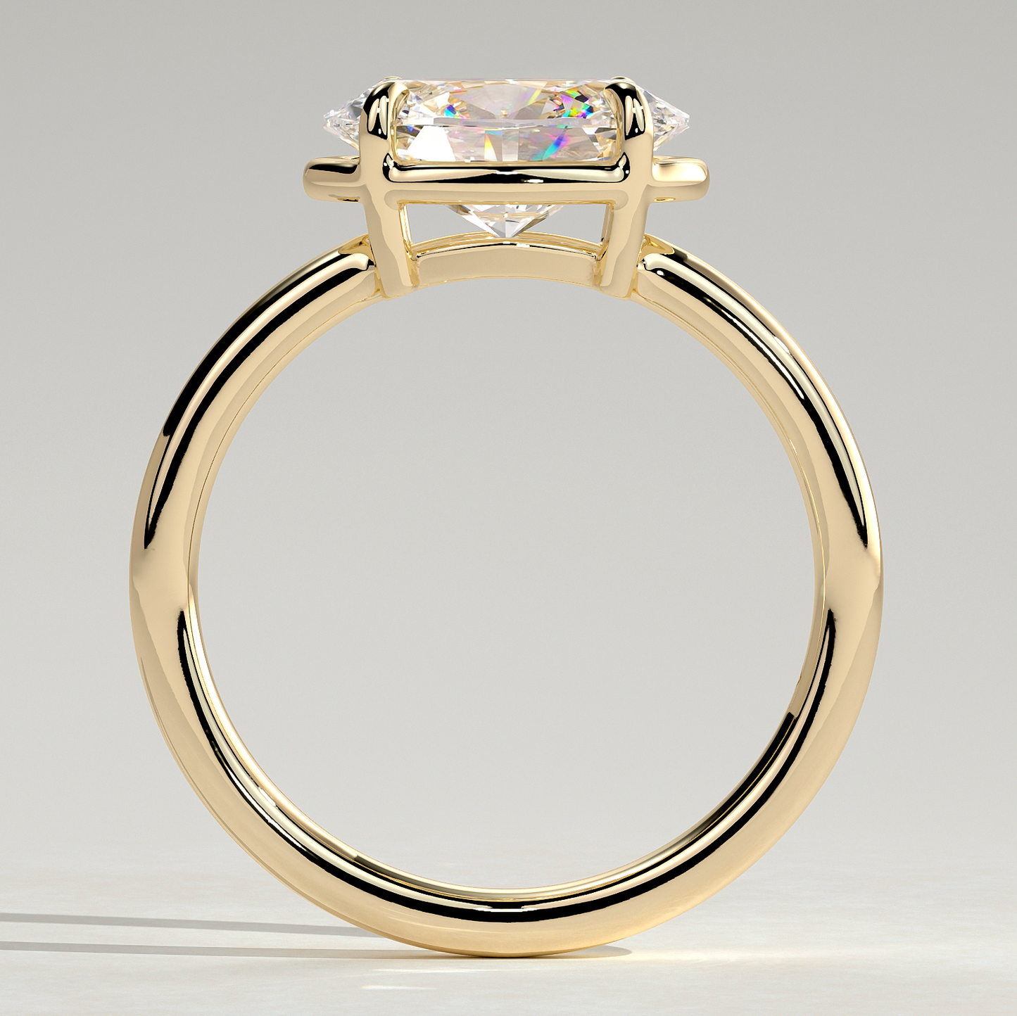 2ct Oval Lab-Grown Diamond East-West Claw Solitaire with Bezel Frame Engagement Ring in Solid 14K Yellow Gold (Includes IGI Certification from International Gemological Institute)