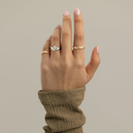 2ct Oval Lab-Grown Diamond East-West Claw Solitaire with Wave Band Engagement Ring Tarnish-resistant Silver In 14K Gold Plated (Includes IGI Certification from International Gemological Institute)