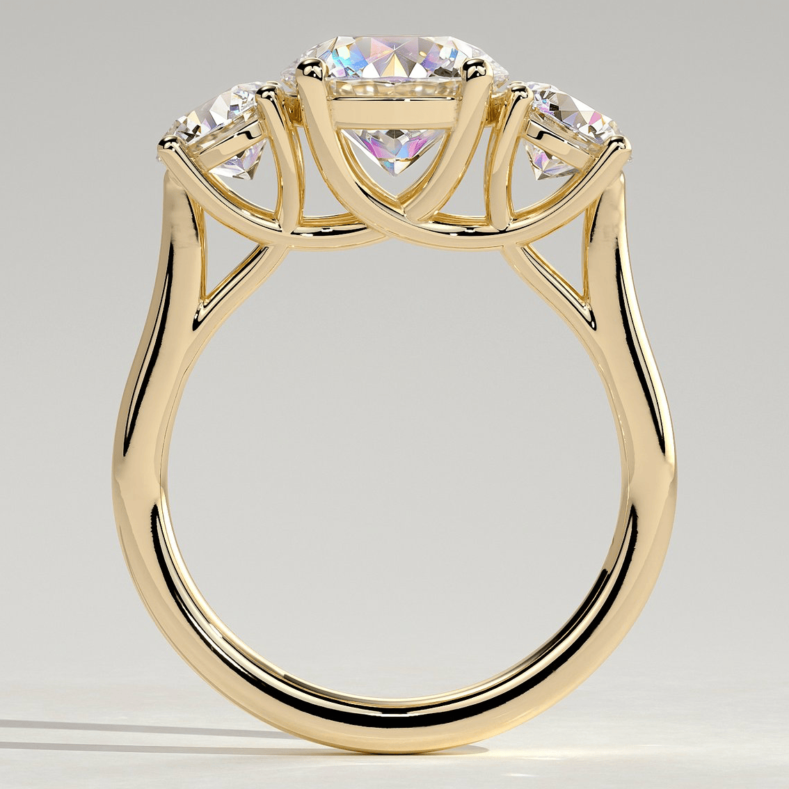 2ct Round Lab-Grown Diamond Three-Stone Ring with Round Accent Stones (Moissanite) Trellis Gallery ¡¤ Claw Setting ¡¤ Tarnish-resistant Silver In 14K Gold Plated (Includes IGI Certification from International Gemological Institute)