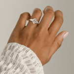 2ct Oval Lab-Grown Diamond Three-Stone Ring with Pear Accent Stones (Moissanite) Open Trellis Gallery Claw Setting Tarnish-resistant Silver In 14K Gold Plated (Includes IGI Certification from International Gemological Institute)