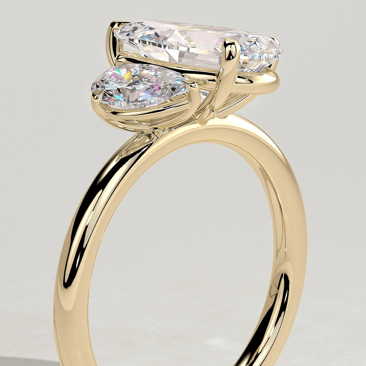 Toi et Moi Pear Lab-Grown Diamond Ring 2.0ct & 1.0ct Pear Dual Stones ¡¤ Claw Setting Tarnish-resistant Silver In 14K Gold Plated (Includes IGI Certification from International Gemological Institute)