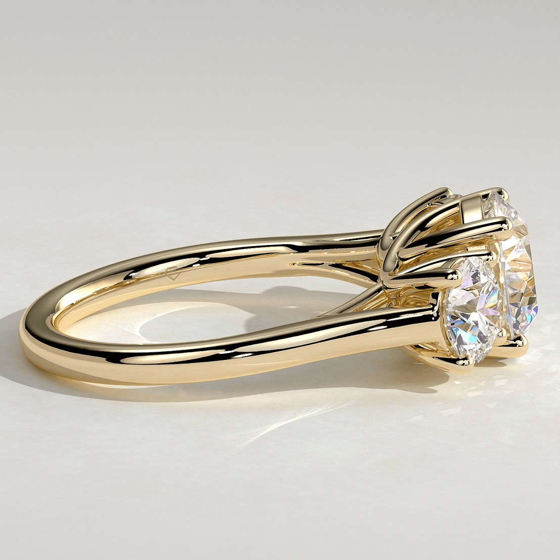 2ct Round Lab-Grown Diamond Three-Stone Ring with Round Accent Stones (Moissanite) Trellis Gallery ¡¤ Claw Setting ¡¤ Tarnish-resistant Silver In 14K Gold Plated (Includes IGI Certification from International Gemological Institute)