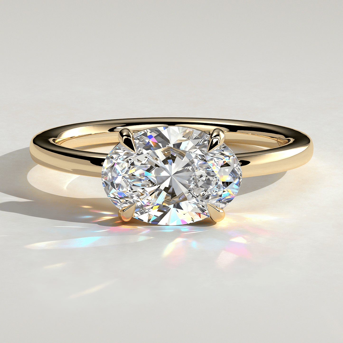 2ct Oval Lab-Grown Diamond East-West Claw Solitaire with Raised Basket Gallery Engagement Ring in Solid 14K Yellow Gold (Includes IGI Certification from International Gemological Institute)