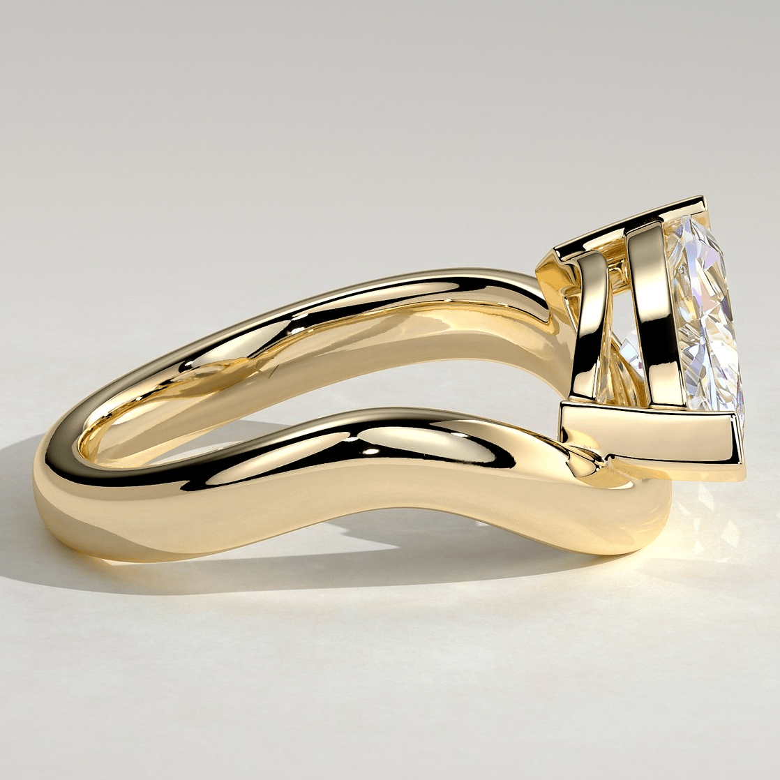 2ct Marquise Lab-Grown Diamond Ring in East-West Setting with Wave Band Claw Setting Tarnish-resistant Silver In 14K Gold Plated (Includes IGI Certification from International Gemological Institute)