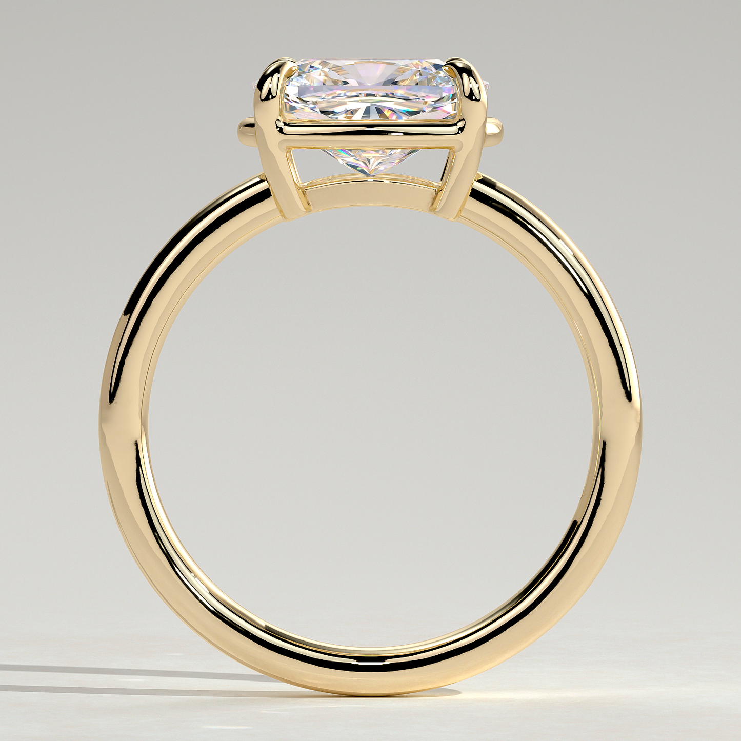 2ct Elongated Cushion Lab-Grown Diamond East-West Claw Solitaire with Bezel Frame Engagement Ring in Solid 14K Yellow Gold (Includes IGI Certification from International Gemological Institute)