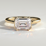 2ct Emerald-Cut Lab-Grown Diamond East-West Half Bezel Solitaire Engagement Ring Tarnish-resistant Silver In 14K Gold Plated (Includes IGI Certification from International Gemological Institute)