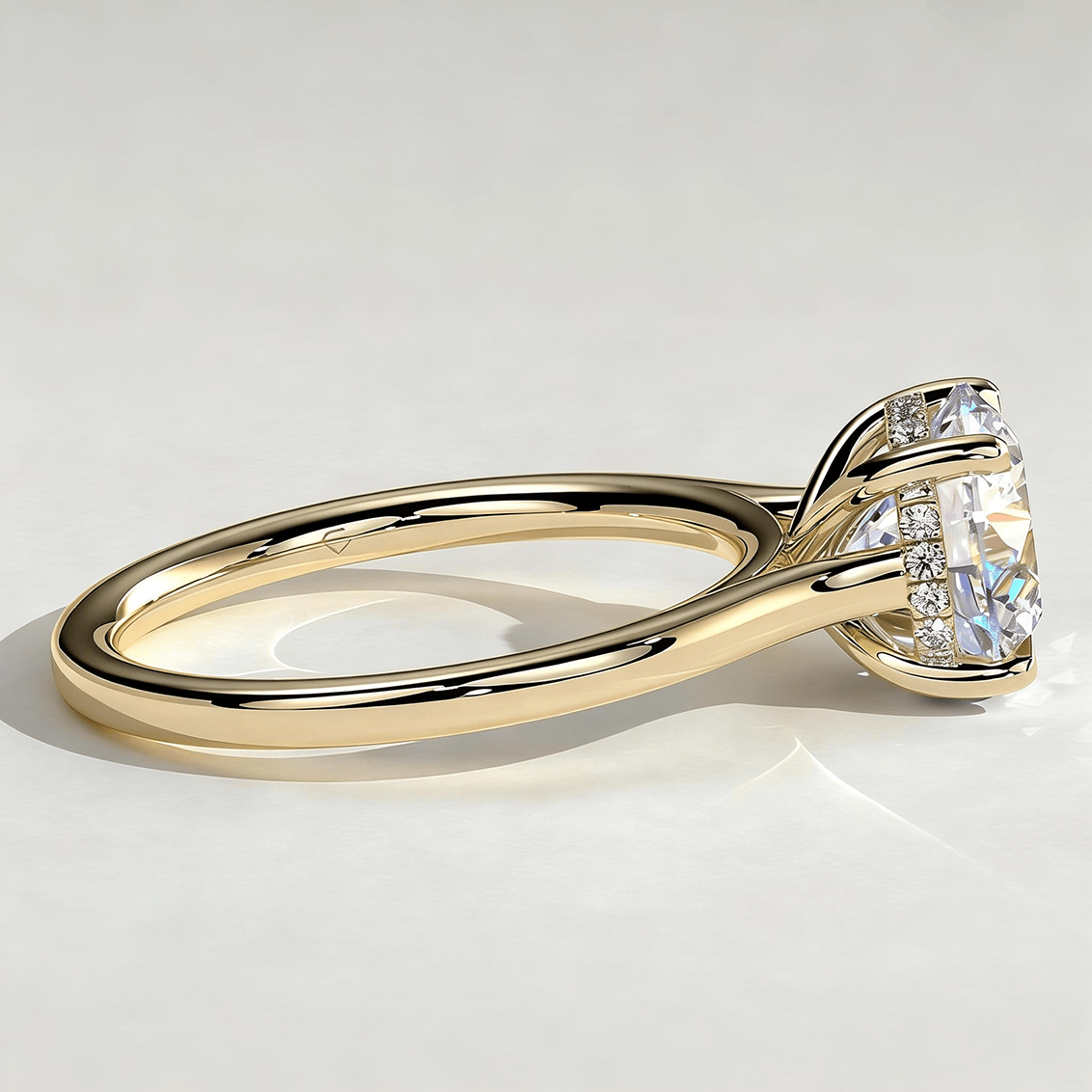 2ct Round Lab-Grown Diamond Ring with Hidden Halo Cathedral Setting in Solid 14K Yellow Gold (Includes IGI Certification from International Gemological Institute)
