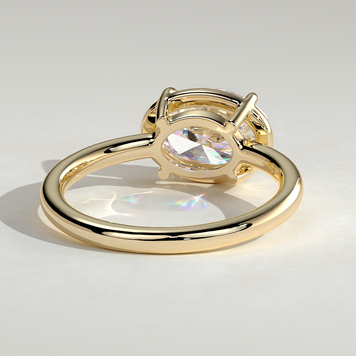 2ct Oval Lab-Grown Diamond East-West Claw Solitaire with Bezel Frame Engagement Ring in Solid 14K Yellow Gold (Includes IGI Certification from International Gemological Institute)