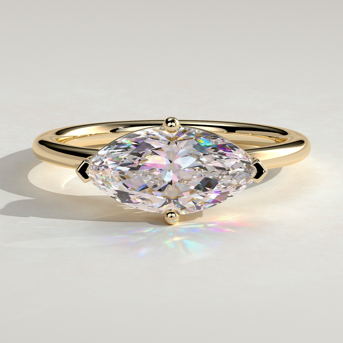 2ct Marquise Lab-Grown Diamond East-West Claw Solitaire with Raised Basket Gallery Engagement Ring Tarnish-resistant Silver In 14K Gold Plated (Includes IGI Certification from International Gemological Institute)