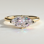 2ct Marquise Lab-Grown Diamond East-West Claw Solitaire with Raised Basket Gallery Engagement Ring Tarnish-resistant Silver In 14K Gold Plated (Includes IGI Certification from International Gemological Institute)