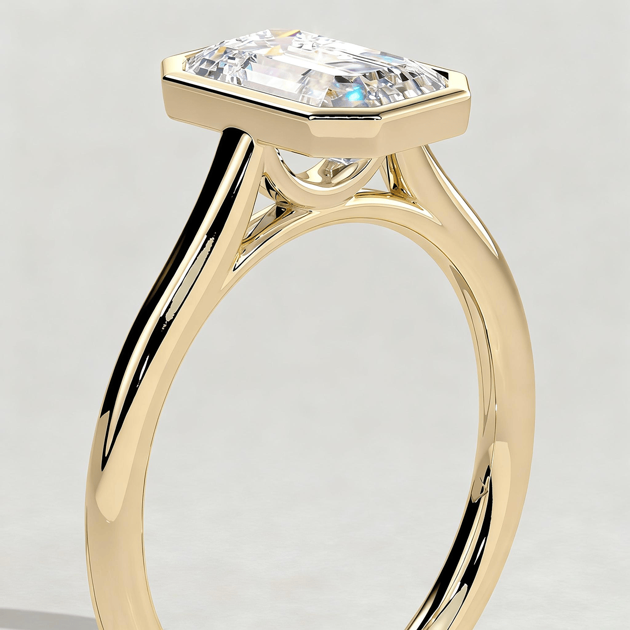 2ct Emerald-Cut Lab-Grown Diamond Ring with Bezel Setting Tarnish-resistant Silver In 14K Gold Plated (Includes IGI Certification from International Gemological Institute）