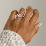 2ct Pear Lab-Grown Diamond Ring in East-West Setting with Wave Band Claw Setting Tarnish-resistant Silver In 14K Gold Plated (Includes IGI Certification from International Gemological Institute)
