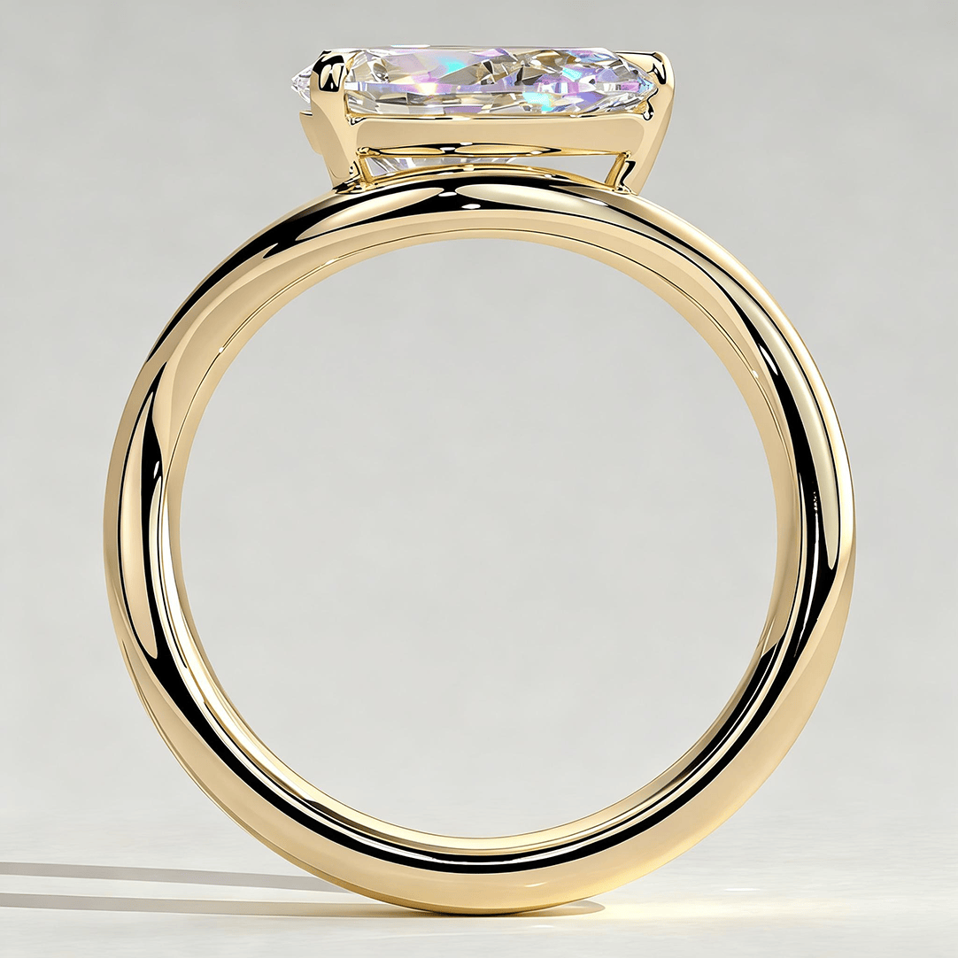 2ct Pear Lab-Grown Diamond Ring in East-West Setting with Wave Band Claw Setting Tarnish-resistant Silver In 14K Gold Plated (Includes IGI Certification from International Gemological Institute)