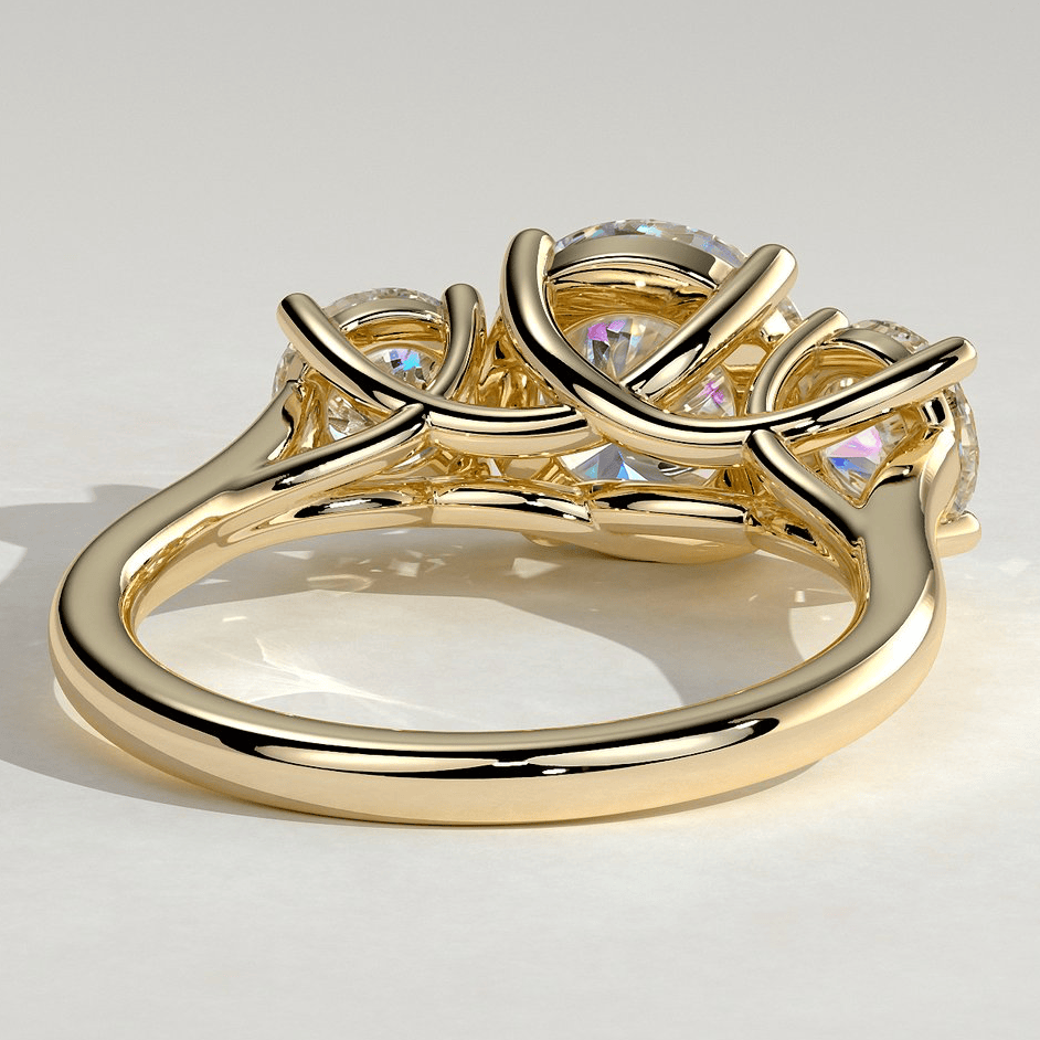 2ct Round Lab-Grown Diamond Three-Stone Ring with Round Accent Stones (Moissanite) Trellis Gallery ¡¤ Claw Setting ¡¤ Tarnish-resistant Silver In 14K Gold Plated (Includes IGI Certification from International Gemological Institute)