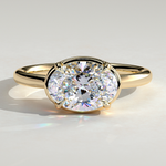 2ct Oval Lab-Grown Diamond East-West Claw Solitaire with Bezel Frame Engagement Ring in Solid 14K Yellow Gold (Includes IGI Certification from International Gemological Institute)