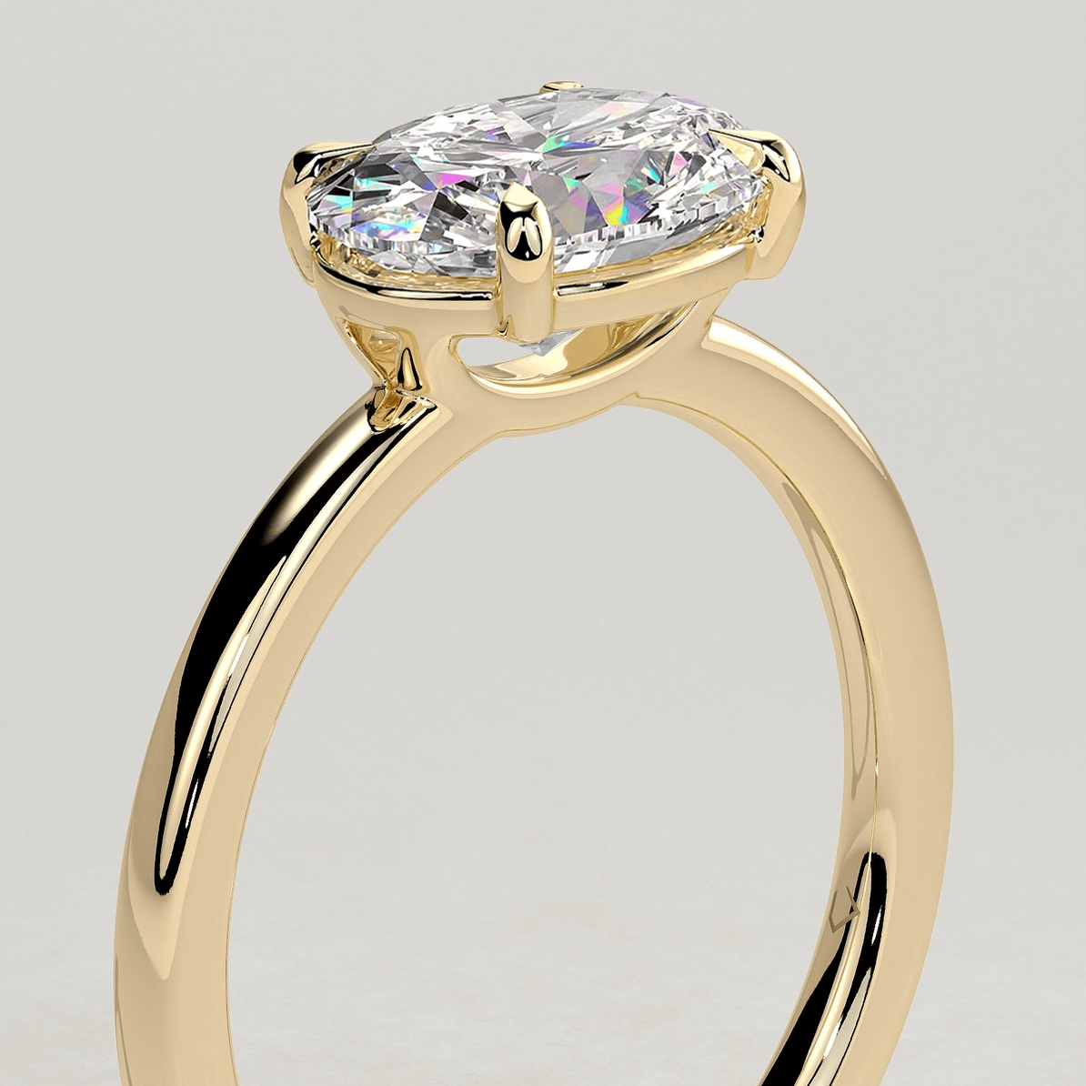 2ct Oval Lab-Grown Diamond East-West Claw Solitaire with Raised Basket Gallery Engagement Ring in Solid 14K Yellow Gold (Includes IGI Certification from International Gemological Institute)