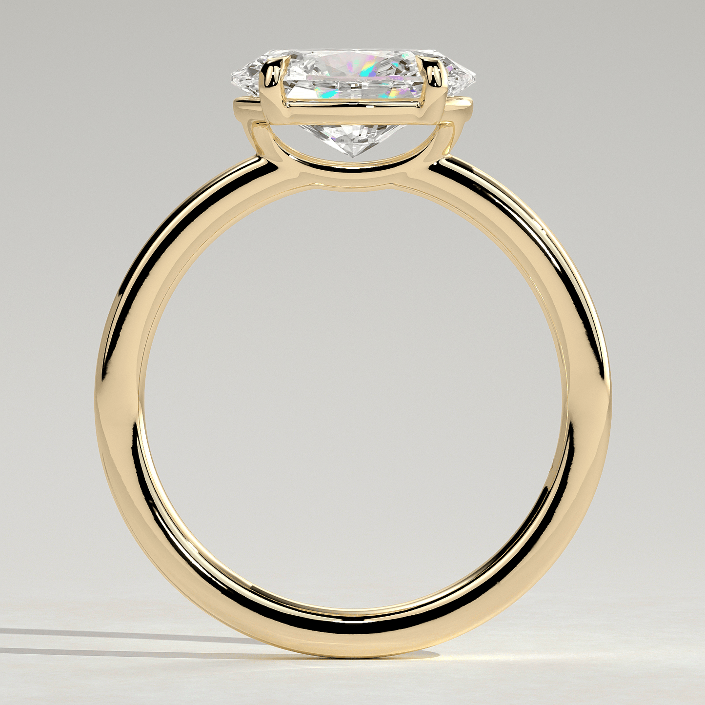 2ct Oval Lab-Grown Diamond East-West Claw Solitaire with Raised Basket Gallery Engagement Ring in Solid 14K Yellow Gold (Includes IGI Certification from International Gemological Institute)