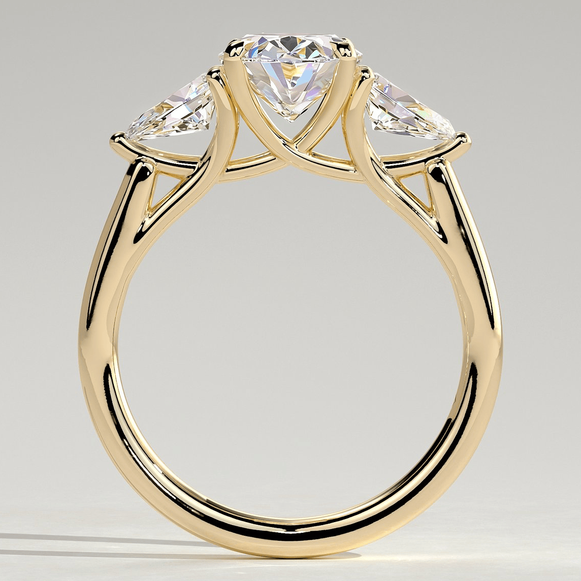 2ct Oval Lab-Grown Diamond Three-Stone Ring with Pear Accent Stones (Moissanite) Open Trellis Gallery Claw Setting Tarnish-resistant Silver In 14K Gold Plated (Includes IGI Certification from International Gemological Institute)