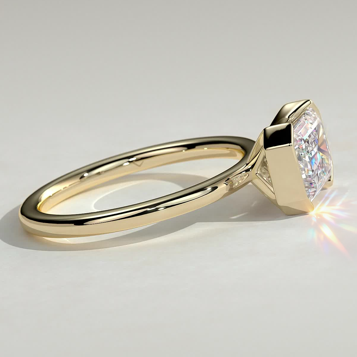 2ct Emerald-Cut Lab-Grown Diamond East-West Half Bezel Solitaire Engagement Ring Tarnish-resistant Silver In 14K Gold Plated (Includes IGI Certification from International Gemological Institute)