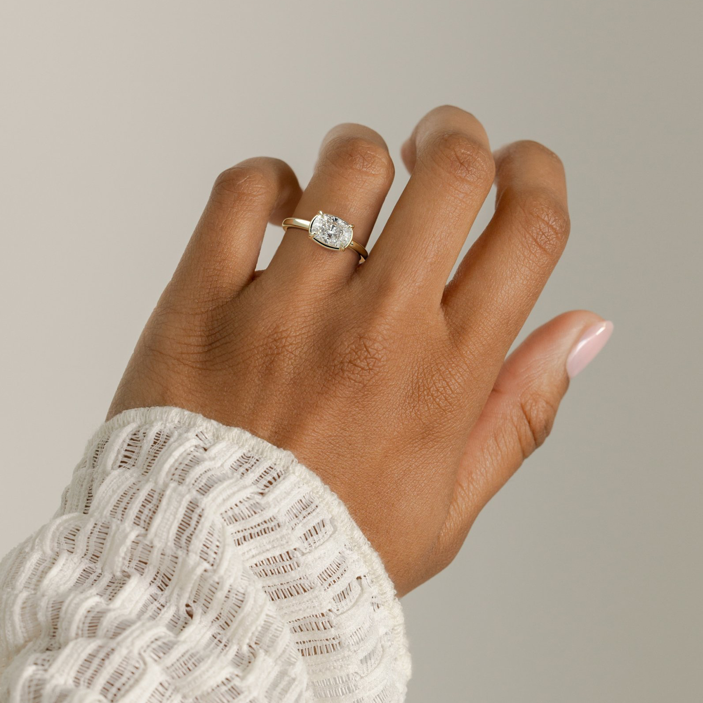 2ct Elongated Cushion Lab-Grown Diamond East-West Claw Solitaire with Bezel Frame Engagement Ring in Solid 14K Yellow Gold (Includes IGI Certification from International Gemological Institute)