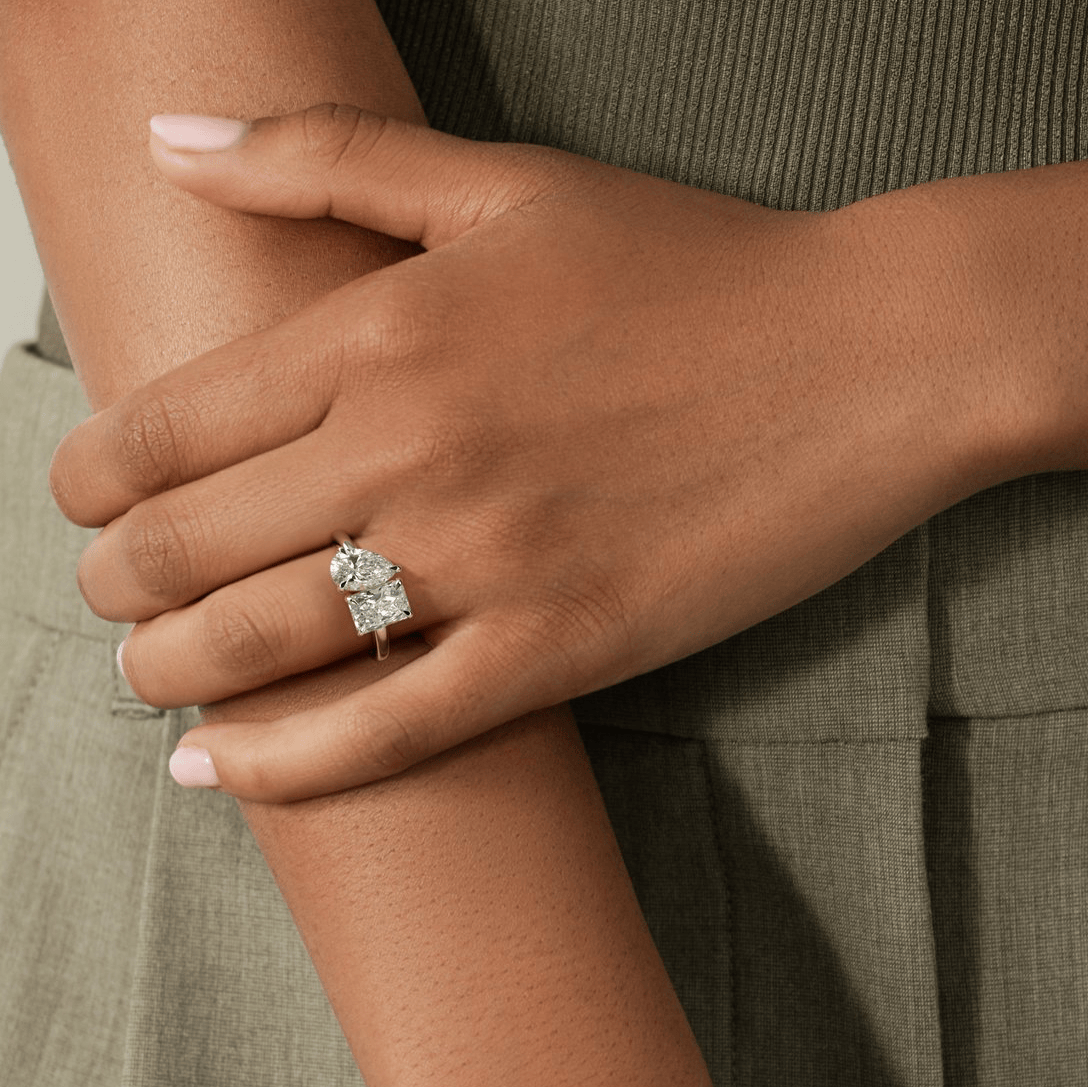 Toi et Moi Radiant & Pear Lab-Grown Diamond Ring 1.5ct & 1.0ct Dual Stones Claw Setting Tarnish-resistant Silver In 14K Gold Plated (Includes IGI Certification from International Gemological Institute)
