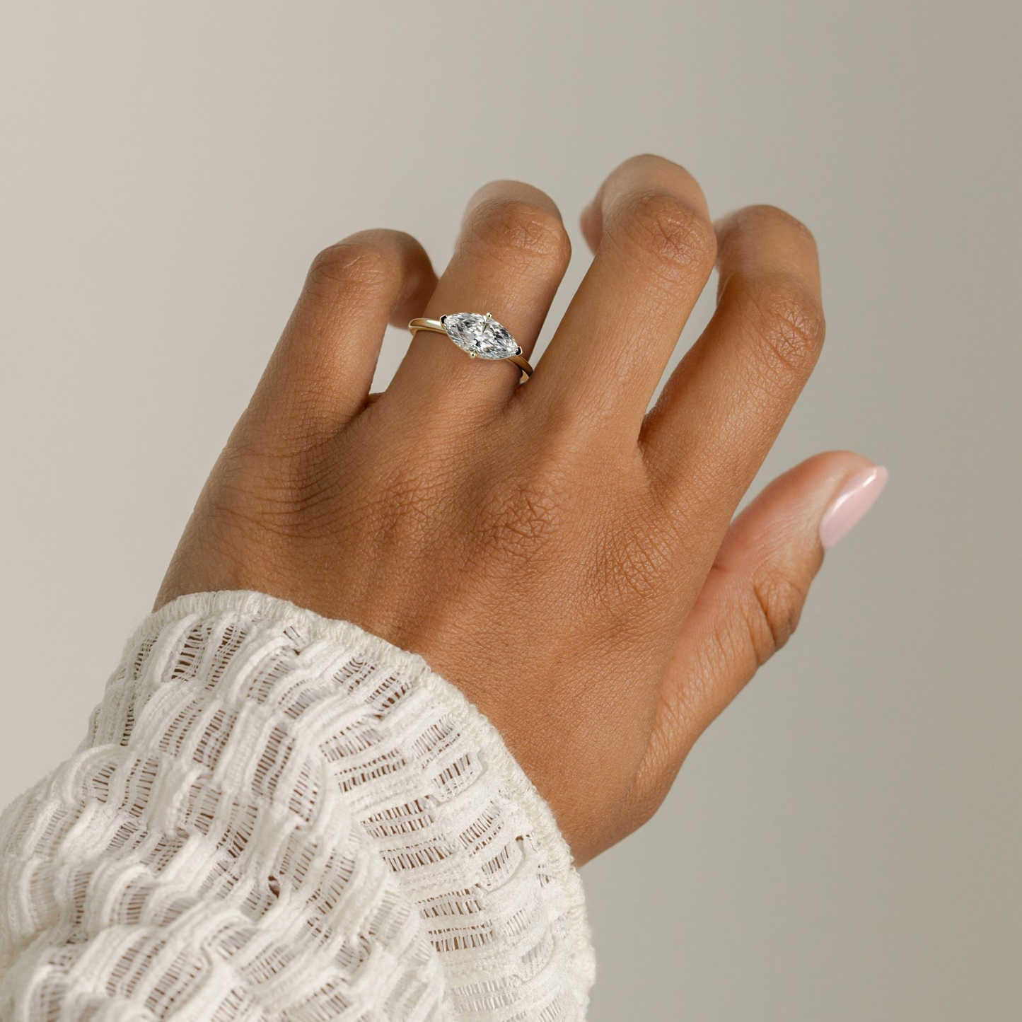 2ct Marquise Lab-Grown Diamond East-West Claw Solitaire with Raised Basket Gallery Engagement Ring Tarnish-resistant Silver In 14K Gold Plated (Includes IGI Certification from International Gemological Institute)