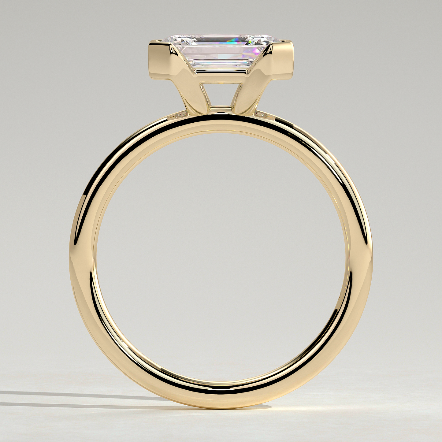 2ct Emerald-Cut Lab-Grown Diamond East-West Half Bezel Solitaire Engagement Ring Tarnish-resistant Silver In 14K Gold Plated (Includes IGI Certification from International Gemological Institute)