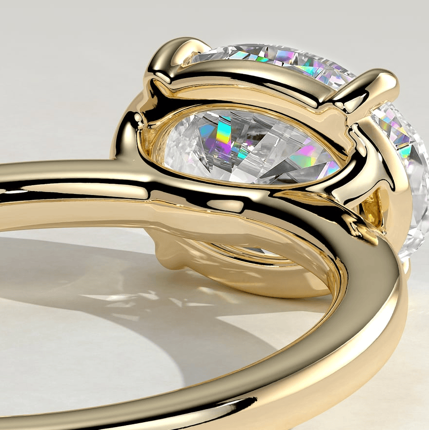 2ct Oval Lab-Grown Diamond East-West Claw Solitaire with Raised Basket Gallery Engagement Ring in Solid 14K Yellow Gold (Includes IGI Certification from International Gemological Institute)